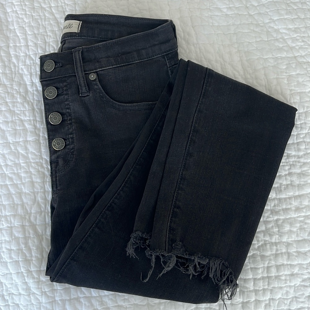 Madewell 9” High Rise Skinny Jeans - Button Fly - Frayed Ankles - Size 26 Black